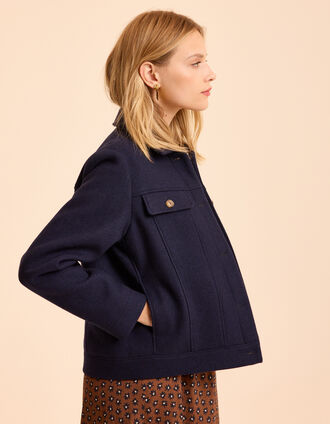 Manteau court marine lainage fourr&eacute; I.Code