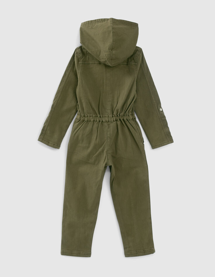 Lange kaki jumpsuit denim patch met kap meisjes-5