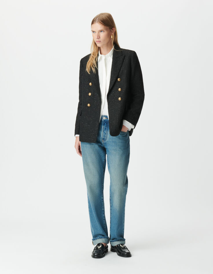 Zwart blazer tweedstijl met glitters Dames-1
