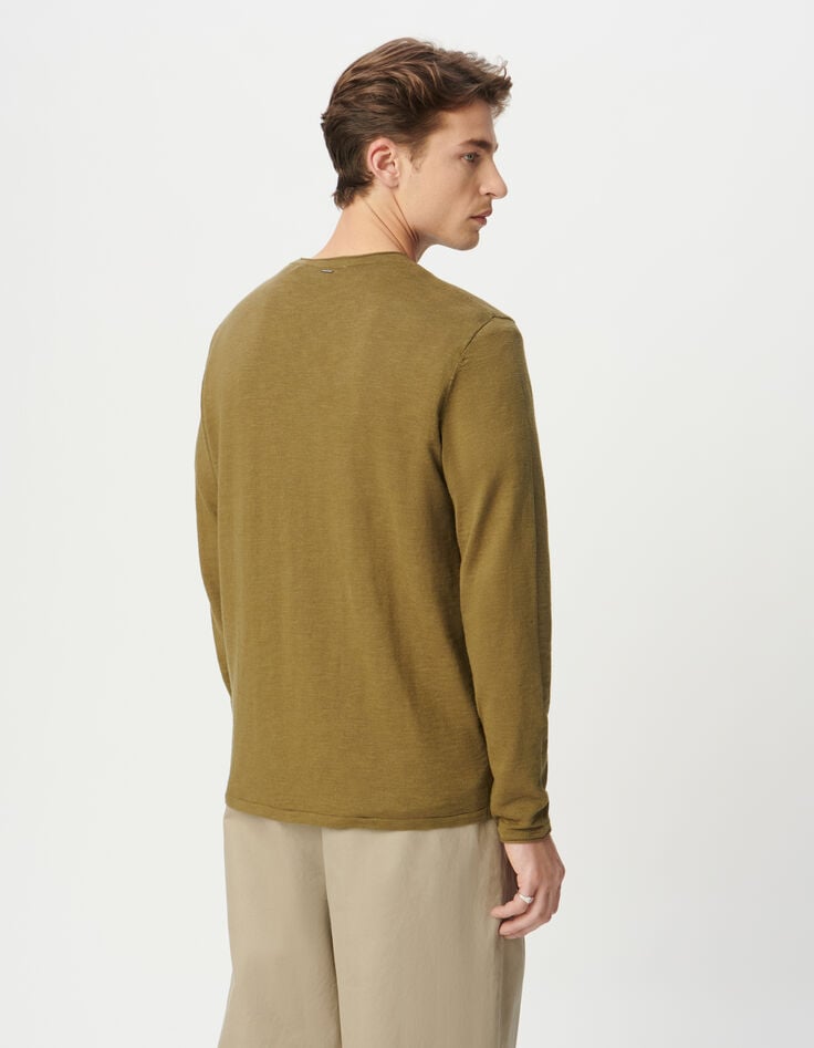 Pull kaki coton bio tricot fin flammé Homme-4 Pull kaki coton bio tricot fin flammé Homme-4