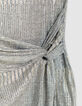 Vestido midi de punto de canal&eacute; plateado para mujer-8