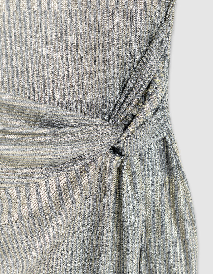 Vestido midi de punto de canal&eacute; plateado para mujer-8