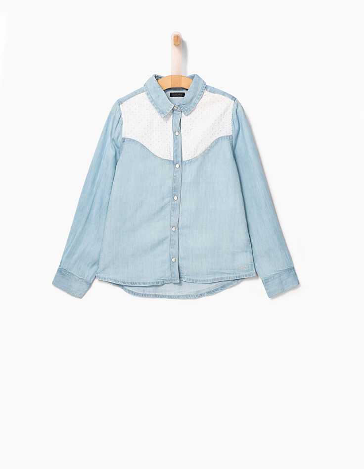 Girls’ bleached blue Tencel© and lace shirt-2