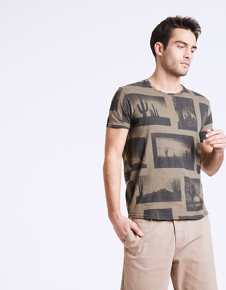 Camiseta caqui con estampado fotos cactus Hombre-5 Camiseta caqui con estampado fotos cactus Hombre-5