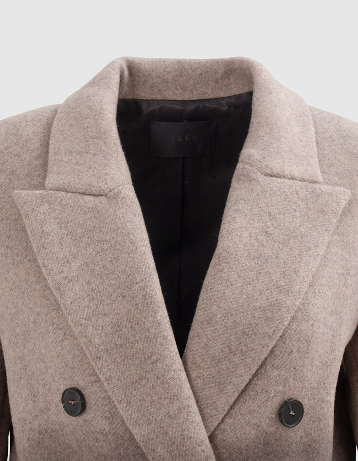 Lange damesmantel sesamkleur voornamelijk wol -4