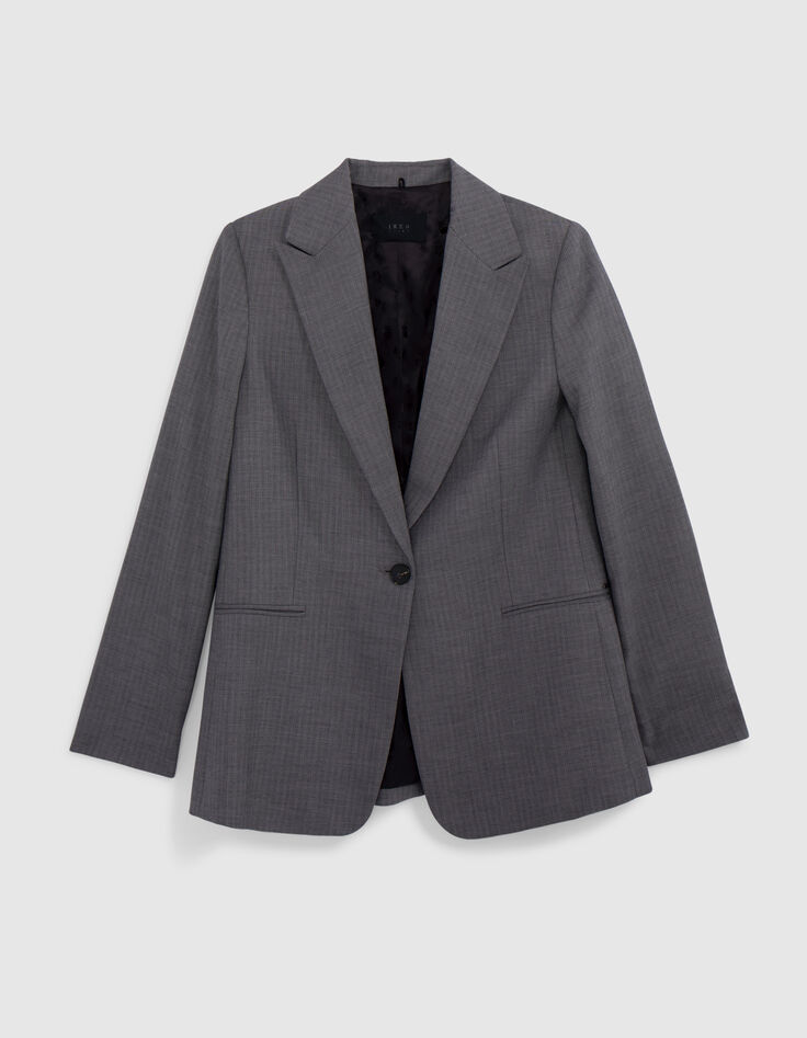 Women's removable herringbone pattern jacket in grey-6