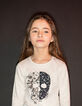 Camiseta rosa pálido con calavera de flores niña-1