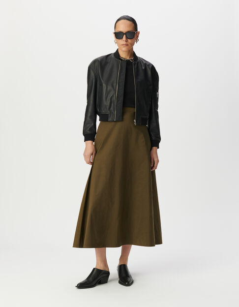Schwarze Oversize-Damenbomberjacke aus Leder - IKKS