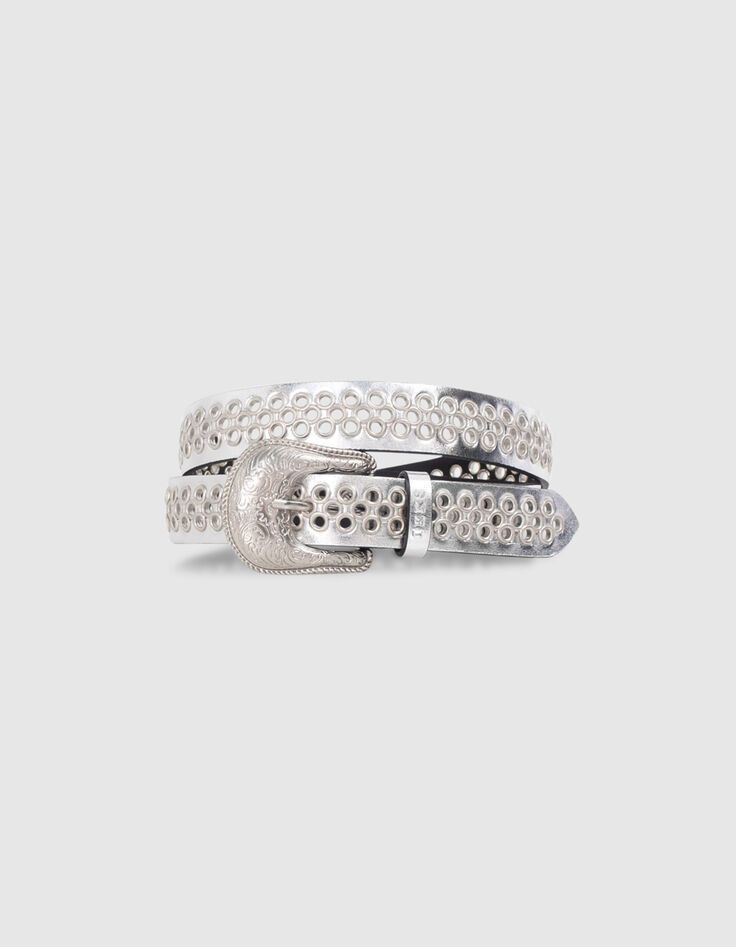 Silver leren riem met silver oogjes Dames-1 Silver leren riem met silver oogjes Dames-1