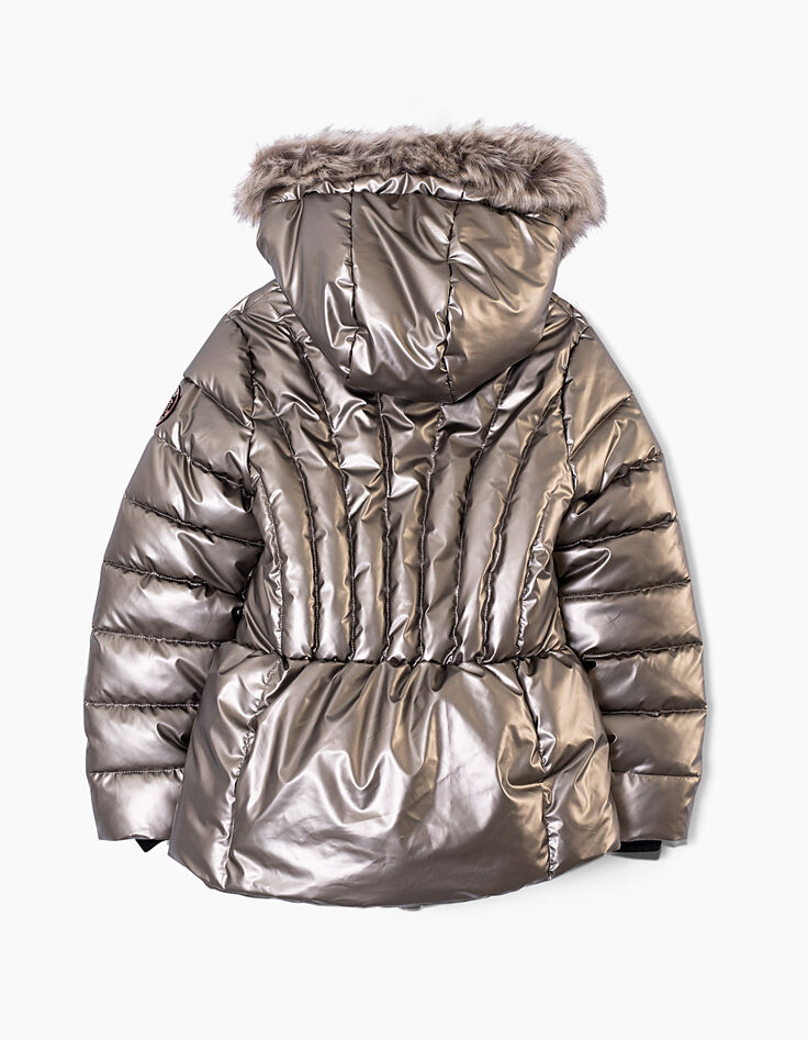 Anorak champán largo medio piel con guantes niña-3