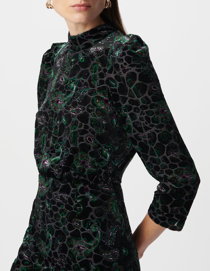 Robe noire imprimé cachemire baroque velours dévoré Femme-4 Robe noire imprimé cachemire baroque velours dévoré Femme-4