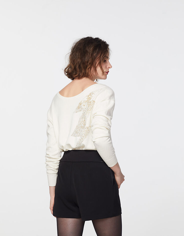 Pull blanc cassé coton cachemire éclair decolleté dos femme-3 Pull blanc cassé coton cachemire éclair decolleté dos femme-3