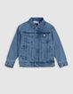 Blouson en jean bleu capuche amovible garçon-5