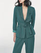 Veste tailleur en tencel émeraude avec ceinture femme-1