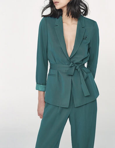 Veste tailleur en tencel émeraude avec ceinture femme - IKKS