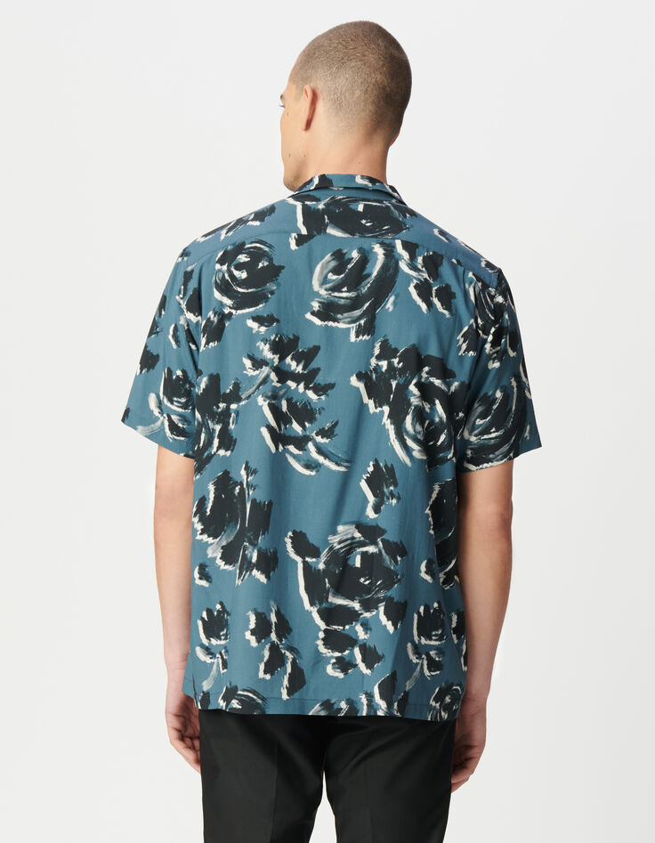 Chemise regular bleue imprimé arty floral Homme-3