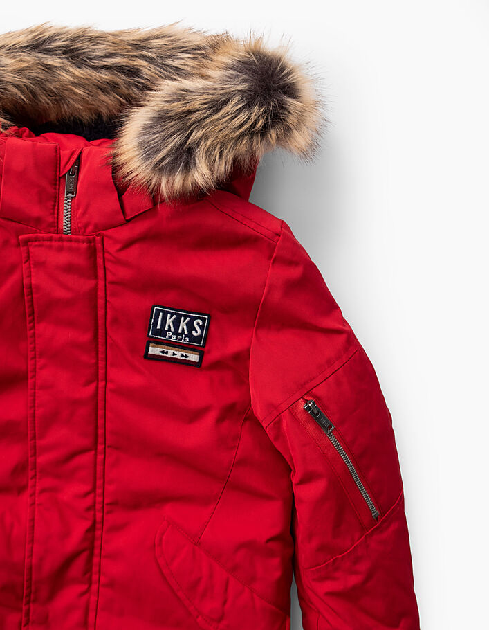 Boys’ medium red fur-lined hooded parka - IKKS