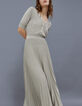 Jupe longue champagne en tricot côtelé lurex Femme-1