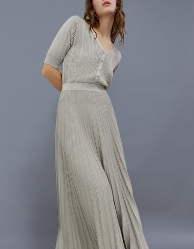 Jupe longue champagne en tricot côtelé lurex Femme - IKKS