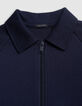 Navy two-material zipped cardigan message back for boy-5
