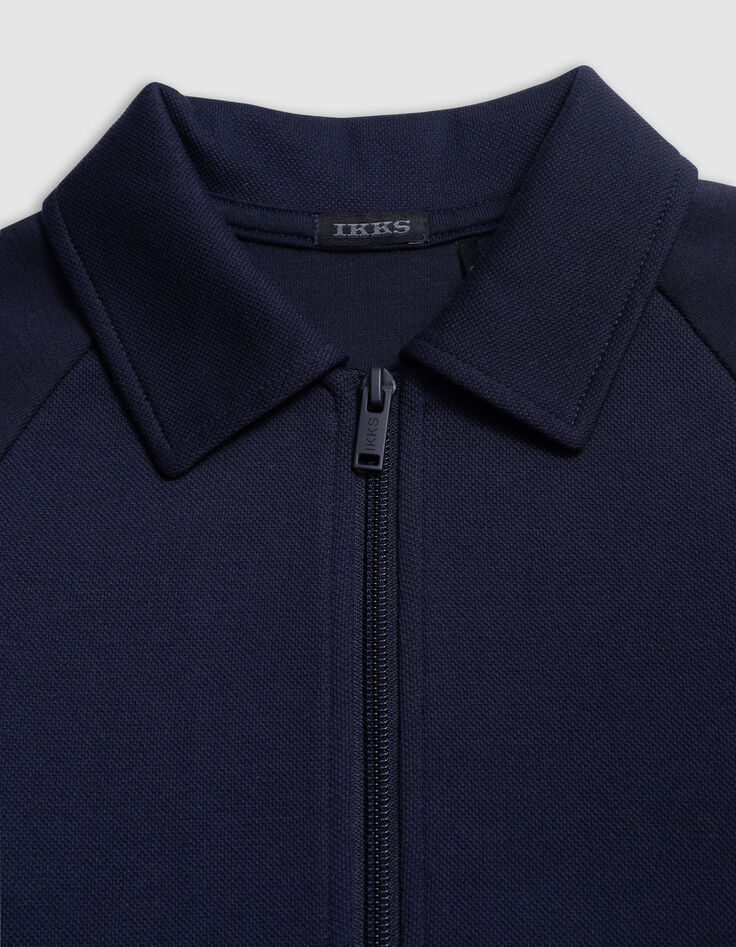 Navy two-material zipped cardigan message back for boy-5