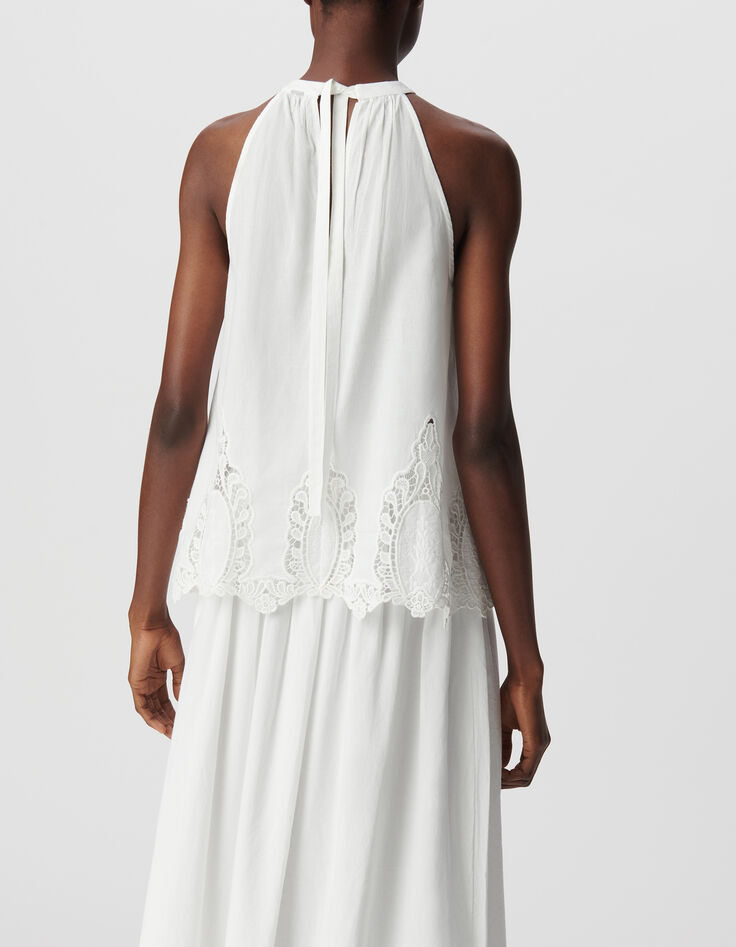 Top ample blanc d&eacute;cor broderie dentelle Femme-3