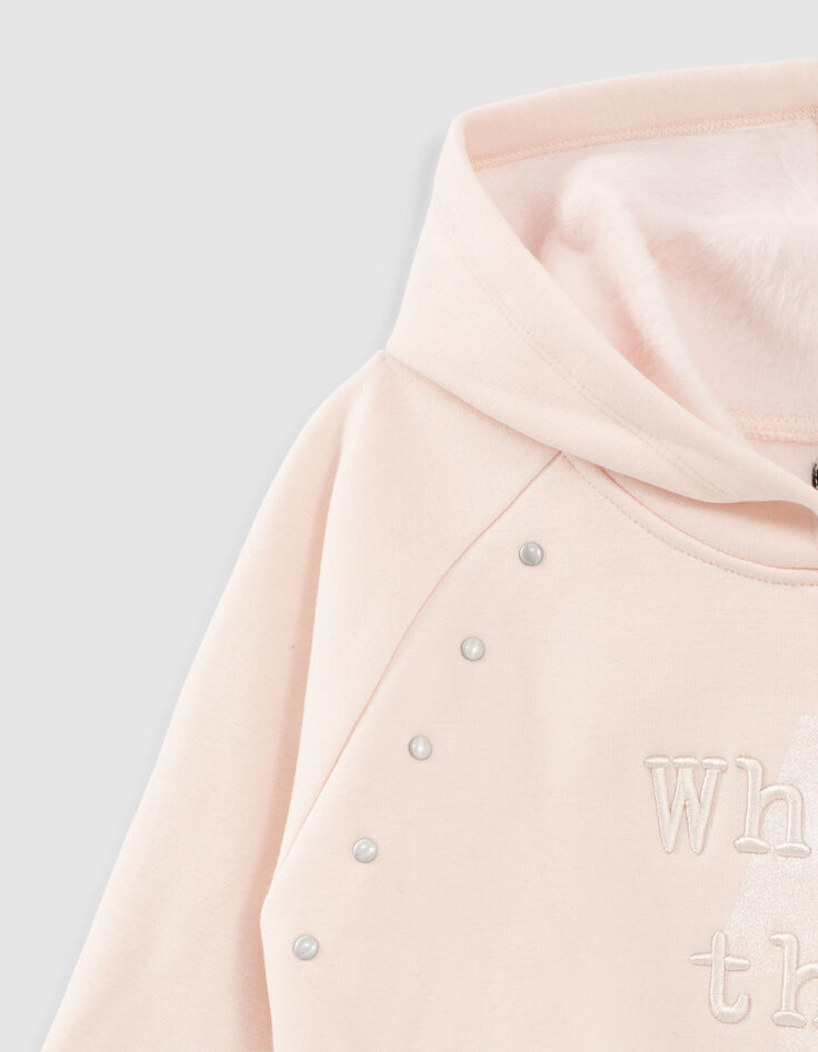 Lichtroze sweater met rivetten, geborduurde tekst meisjes-2