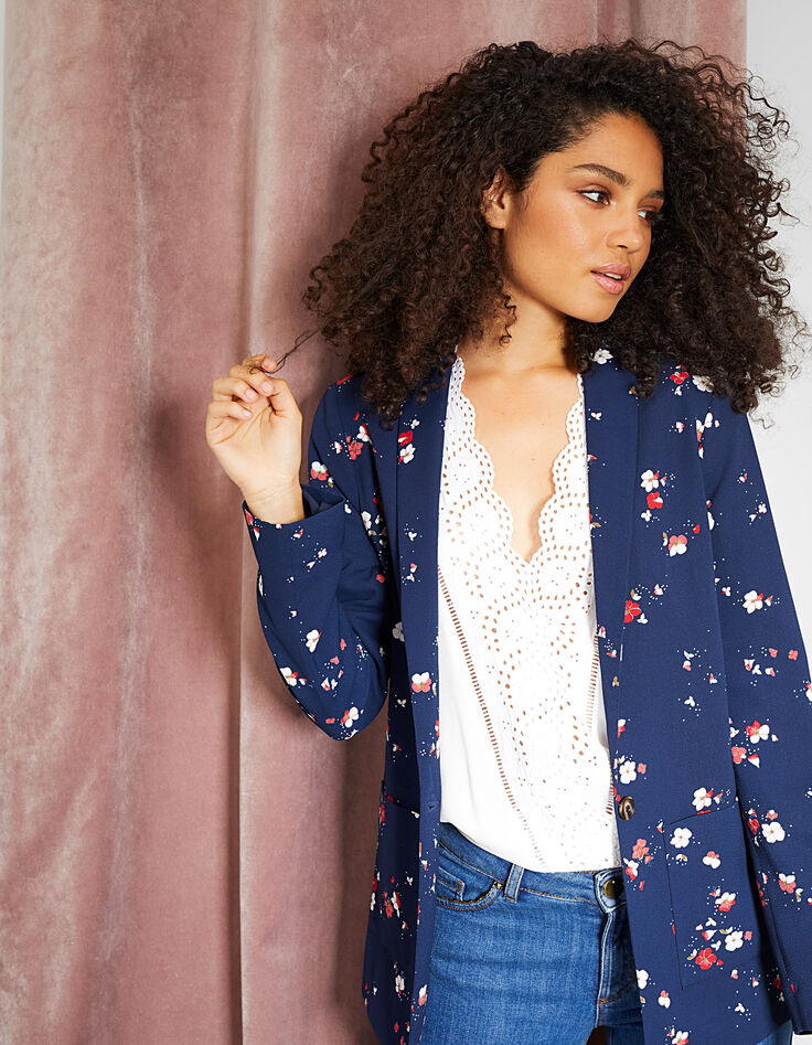 I.Code navy blue Floral Preppy print suit jacket-1