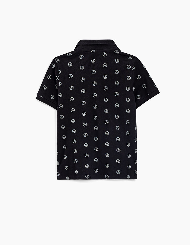 Boy’s black peace and love print polo shirt-4
