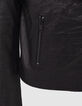 Women’s black crocodile-embossed leather biker jacket-5