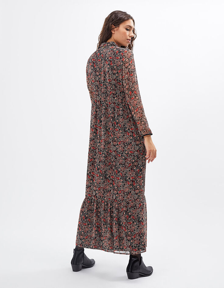 Robe longue noire imprimé cachemire bohème I.Code-4