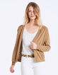 Cárdigan punto tricot camel de lino algodón mujer-2