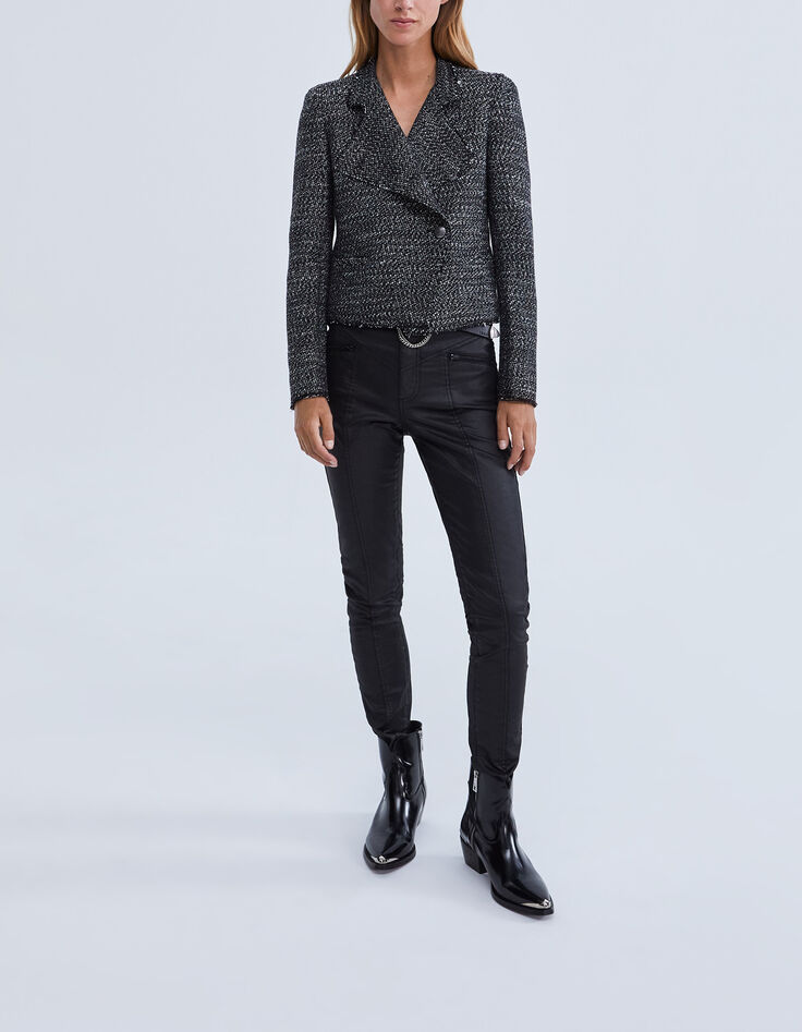 Women’s black tweed-look biker-style jacket-7