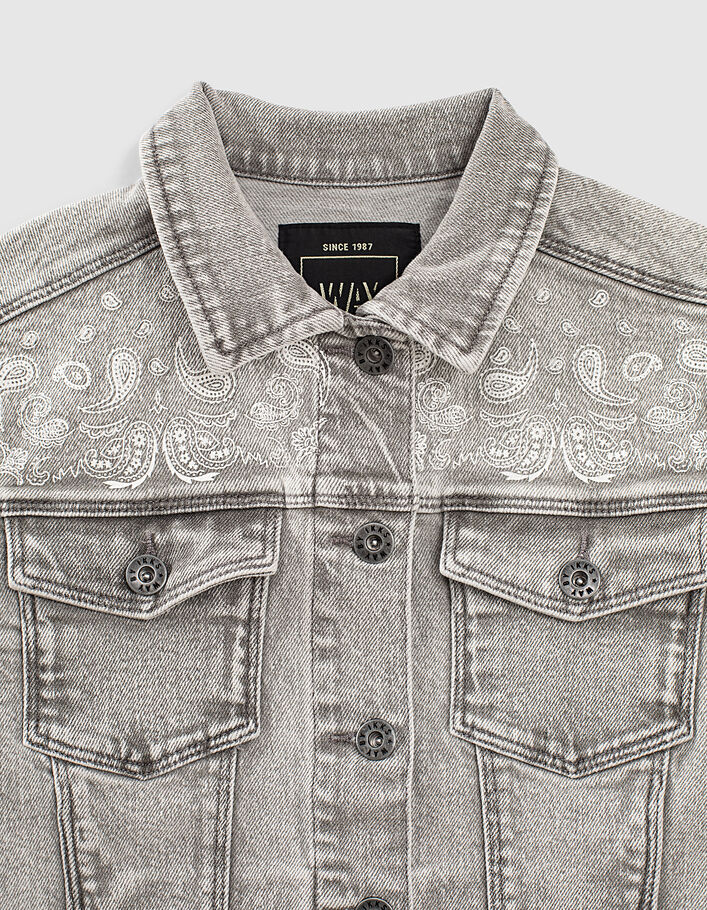 Girls’ light grey Paisley print organic denim jacket - IKKS