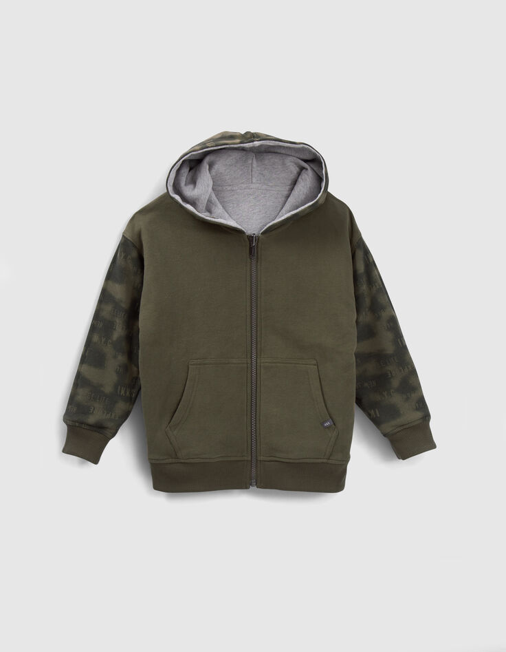 Boys’ khaki/grey reversible hooded cardigan-2