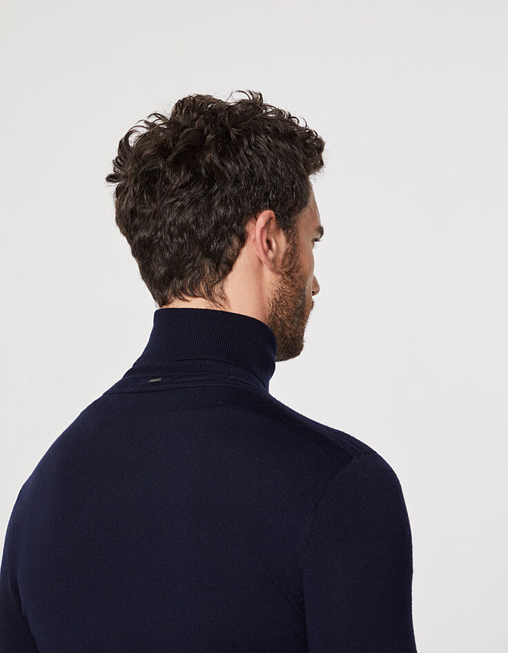 Pull marine à col roulé en laine mélangée Homme-5