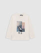 Boys' t-shirt ecru organic cotton Paris roofs embossing boy-4