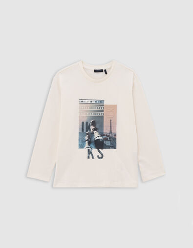 Boys' t-shirt ecru organic cotton Paris roofs embossing boy - IKKS