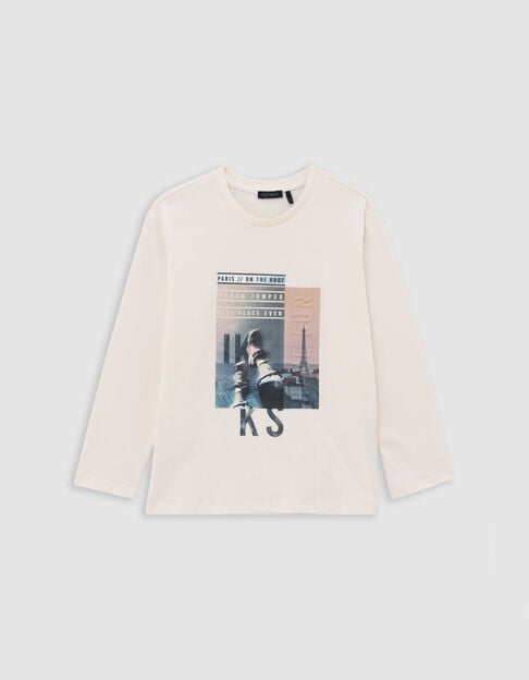 Boys' t-shirt ecru organic cotton Paris roofs embossing boy - IKKS