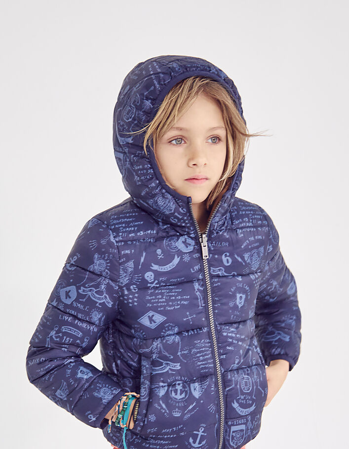 Boys’ navy tattoo/cognac reversible padded jacket - IKKS