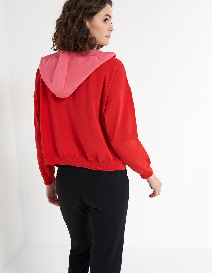 I.Code peach colour block knit hooded cardigan-2