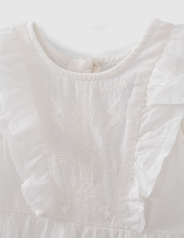 Robe tutu blanc cassé bi matière à volants bébé fille-2 Robe tutu blanc cassé bi matière à volants bébé fille-2