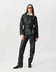 Blouson noir oversize cuir grain&eacute; esprit motard Femme-1