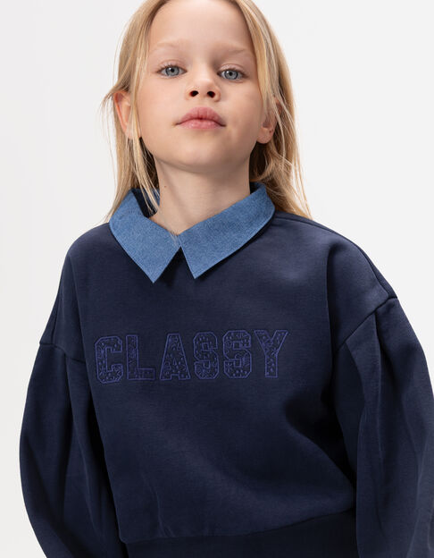 Sweat marine chemise trompe-l'oeil fille - IKKS