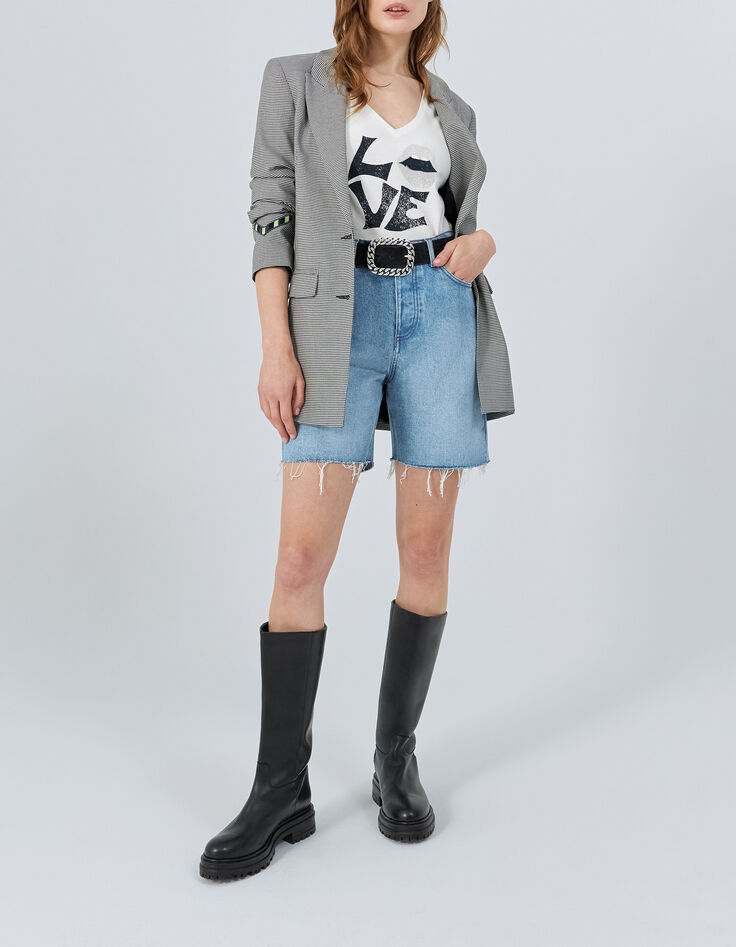 Tee-shirt blanc coton bio visuel message et bouche Femme-6