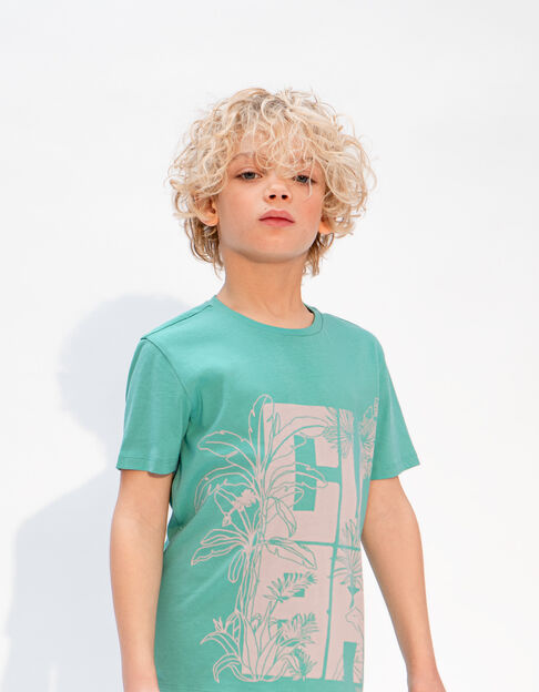 Boys' green organic cotton T-shirt, XL jungle lettering - IKKS