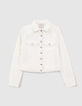 Cremefarbene Jeansjacke für Damen mit Zopfmuster-5