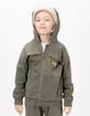 Cardigan à capuche zippé kaki poches bi-matières garçon-10 Cardigan à capuche zippé kaki poches bi-matières garçon-10