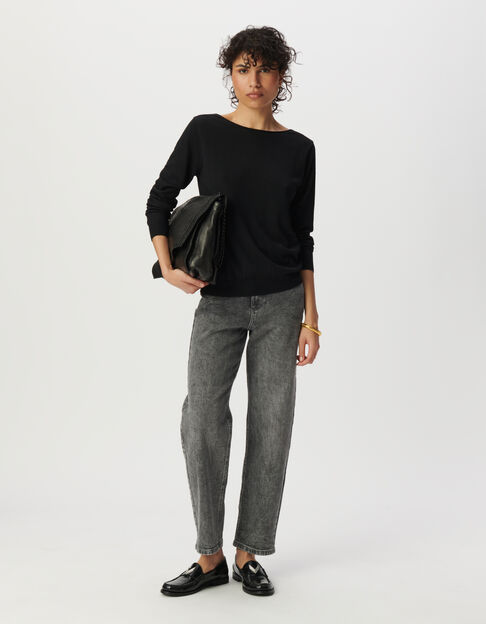 Women’s black lace touch knit V-neck sweater - IKKS