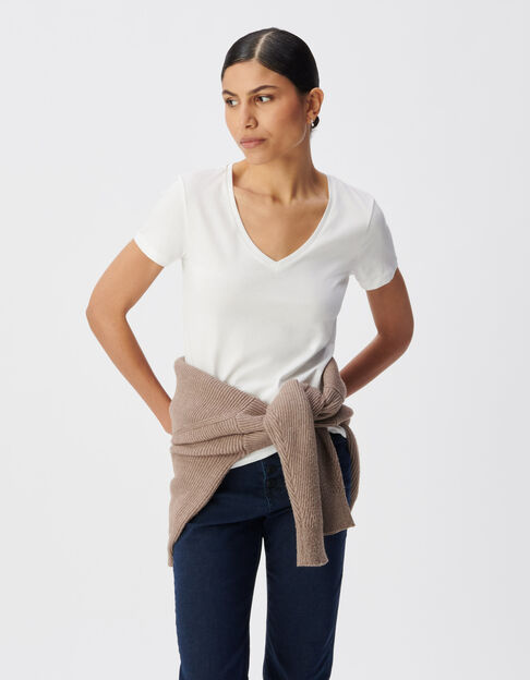 Women's white V-neck embroidery chevron back tee-shirt - IKKS